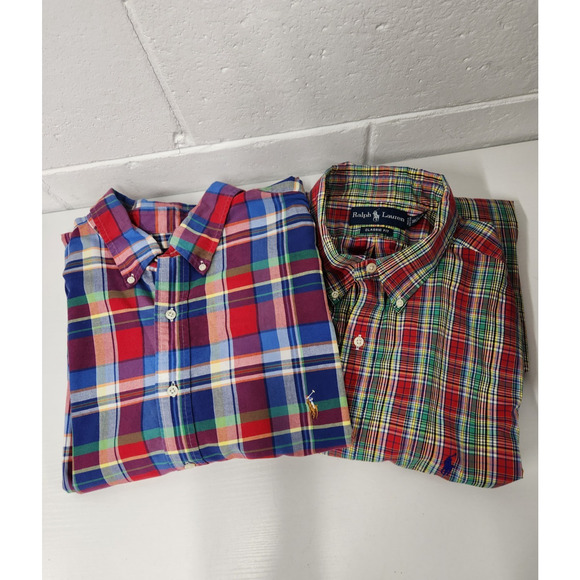 Ralph Lauren Men's Button Down Long Sleeve Plaid Shirts, 2XL, Multi. Bundle Of 2 - Picture 1 of 16